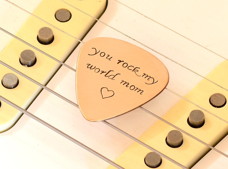 You Rock My World Copper Guitar Pick With Fancy Lettering Etsy
