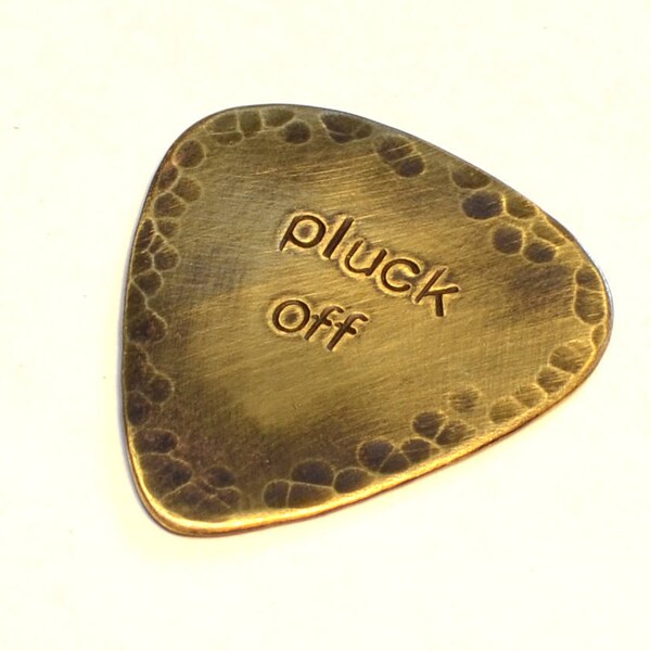 Brass Guitar Pick with Brushed Antiqued Patina and Hammered Texture