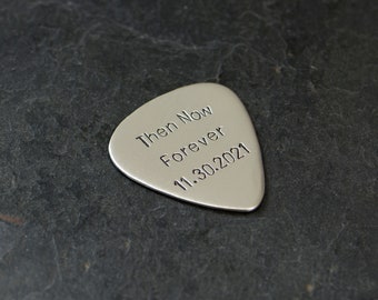 sterling silver guitar pick for anniversary - then now forever - customized and playable