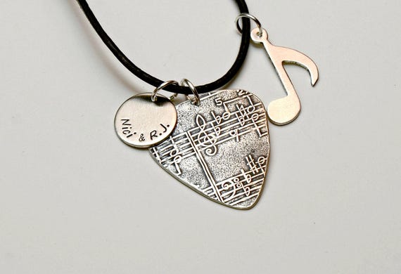 Sterling Silver Guitar Pick Necklace With Note And - Sterling Silver Guitar Pick Pendant