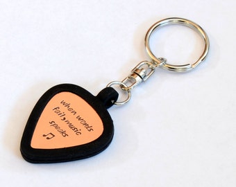 Guitar Pick Holder Keychain with Personalized Metal Guitar Pick in Brass, Bronze, Copper, Aluminum, or Sterling Silver - GP11201870