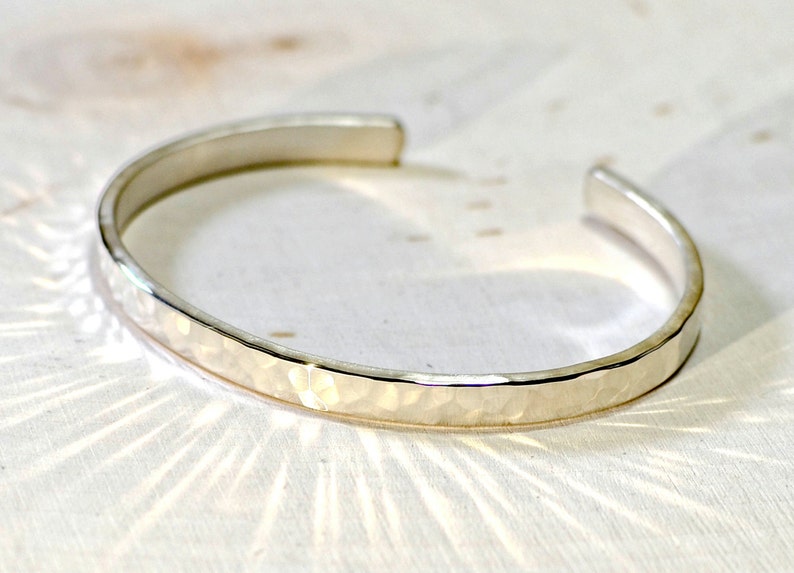 Hammered sterling silver cuff bracelet with elegant radiance in our dainty version Solid 925 BR716 image 3