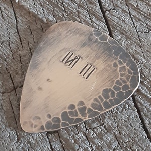 Bronze guitar pick - distressed and rustic with tally mark -- anniversary pick