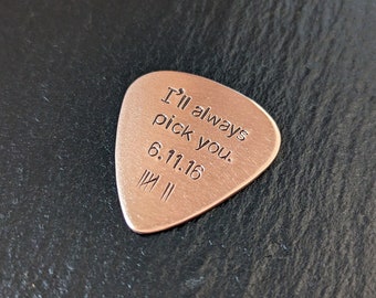 Copper guitar pick playable for 7th anniversary or copper anniversary