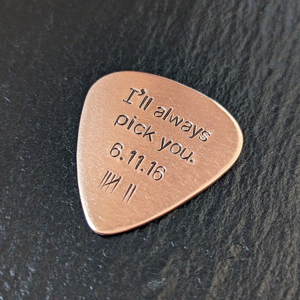 Copper guitar pick playable for 7th anniversary or copper anniversary