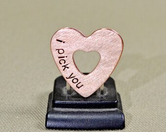 Double heart mini guitar pick in copper with I Pick You - GP704