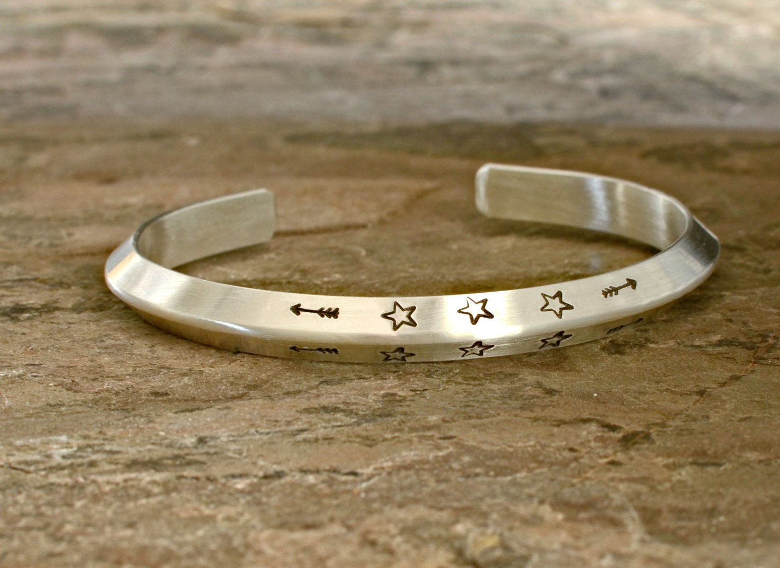 Triangular Sterling Silver Cuff Bracelet With Arrows and Stars - Etsy