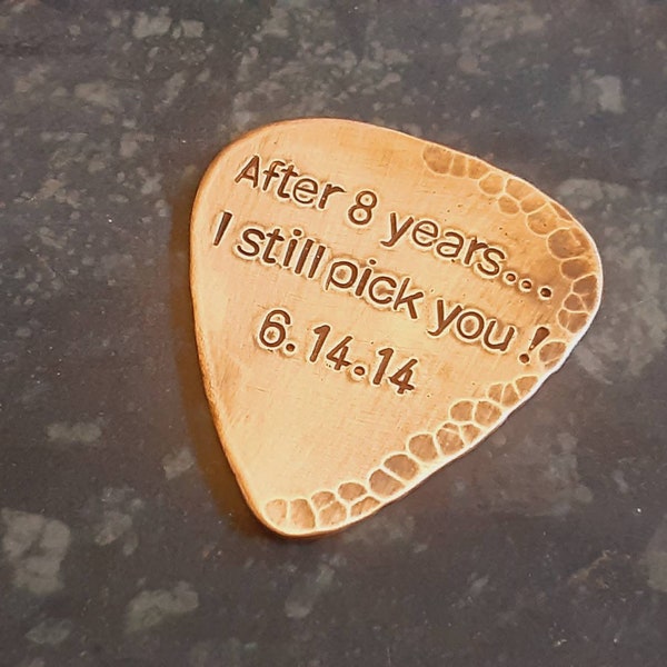 Bronze guitar pick - playable - 8th or 19th anniversary - bronze anniversary gift