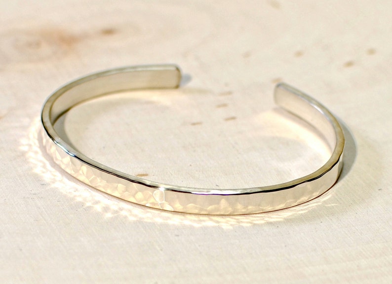 Hammered sterling silver cuff bracelet with elegant radiance in our dainty version Solid 925 BR716 image 4