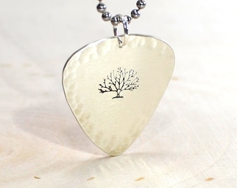 Tree of life necklace in guitar pick shape  - solid sterling NL034