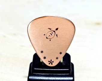 Copper guitar pick with sea turtle stamp - GP404