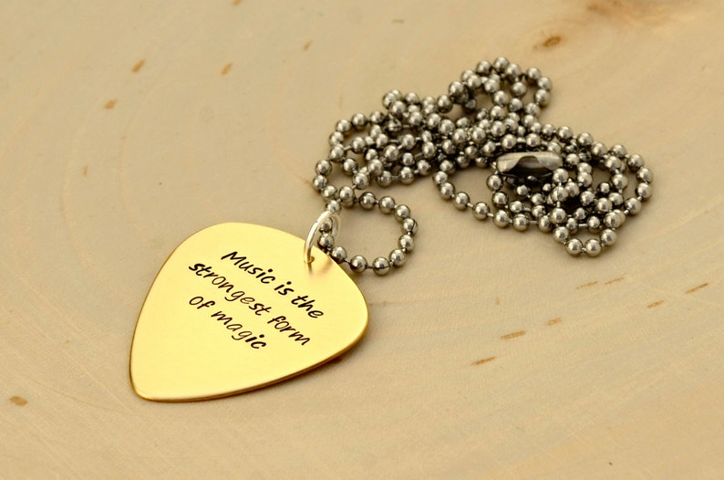 Guitar Pick Necklace in Bronze With Inspirational Quote Etsy