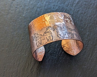 Wild horses copper cuff bracelet with sparkly hammered textures and rustic feel - gladiator cuff bracelet