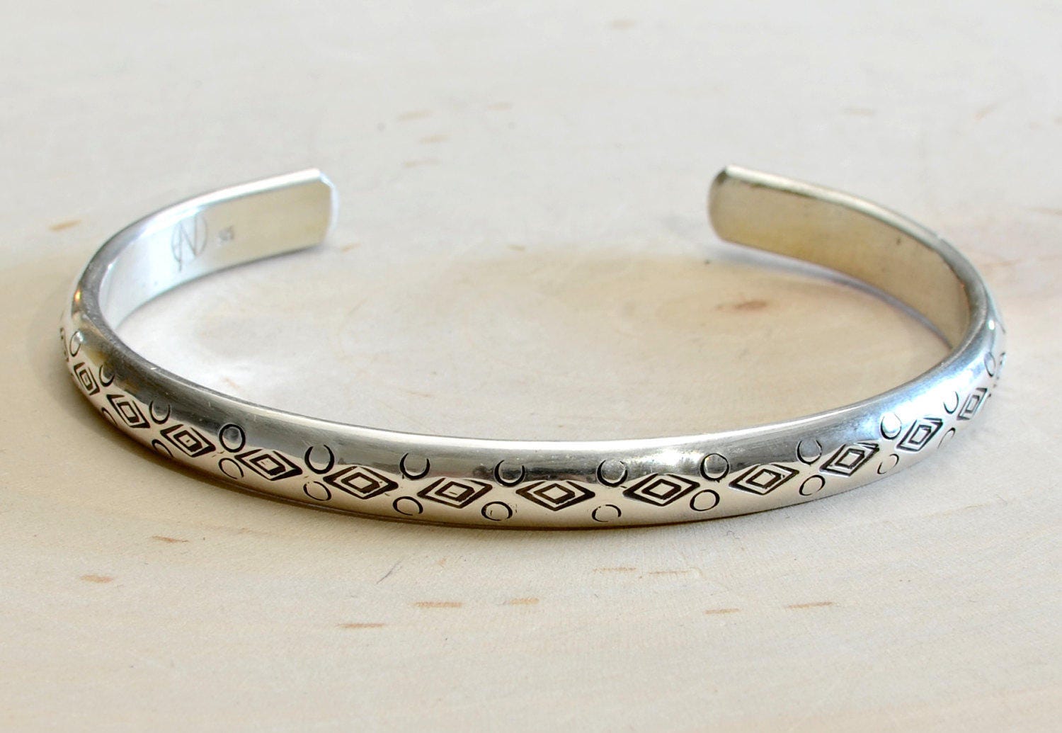 Half Round Sterling Silver Cuff Bracelet With Handmade