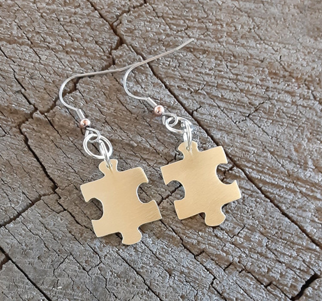 Brass Puzzle Piece Earrings Autism Awareness Etsy