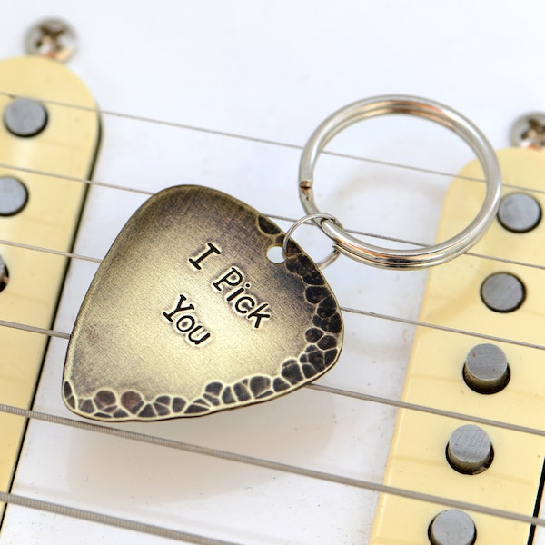 Bronze guitar pick keychain - playable - bronze anniversary - wedding anniversary 8th anniversary gift - christmas gift