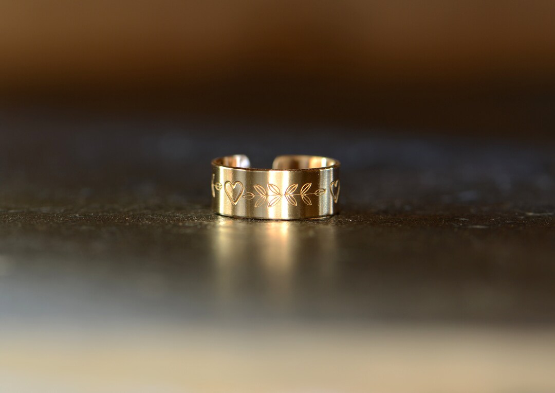 14k Solid Gold Toe Ring With Leaves and Hearts Handmade Etsy