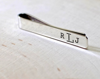 Tie Clip with Personalized Monogram in Sterling Silver - 925 Tie Bar TB923