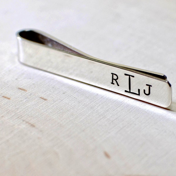 Tie Clip with Personalized Monogram in Sterling Silver - 925 Tie Bar TB923