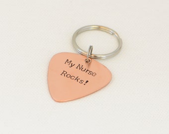 My nurse rocks copper guitar pick keychain