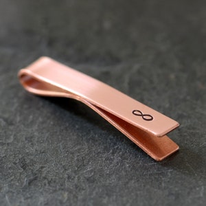 Copper tie bar with infinity sign - handmade