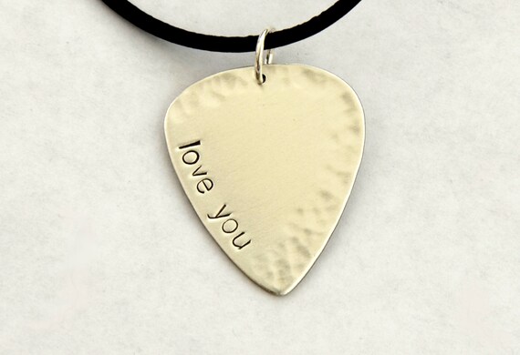 I Love You Guitar Pick Necklace in Sterling Silver – 925 GPNL7135