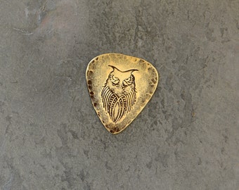 brass guitar pick - playable with horned owl - NicisPicks