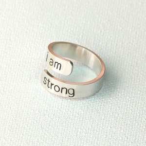 I am Strong Sterling Silver Wrap Ring 925 Inspirational and Empowering Bypass Ring image 5