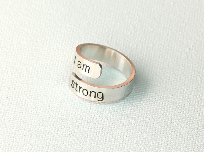 I am Strong Sterling Silver Wrap Ring 925 Inspirational and Empowering Bypass Ring image 5