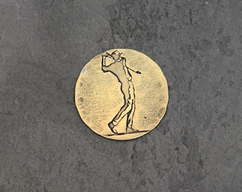 Bronze Golf Ball Marker with Rustic Golfer Art imprinted in Metal