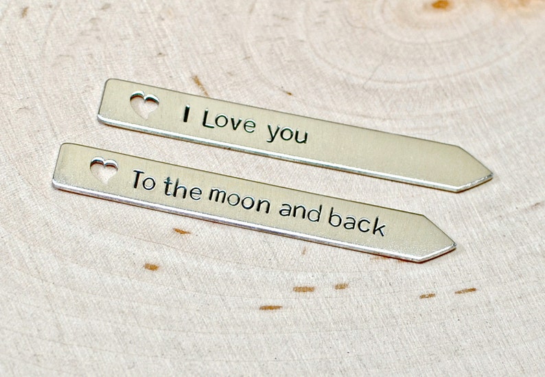 Collar Stays with I love you to the moon and back in sterling silver hearts Solid 925 CS761 image 1