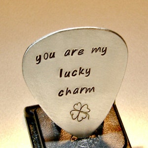 Lucky Guitar Pick Handmade from Aluminum with Four Leaf Clover GP262 image 3