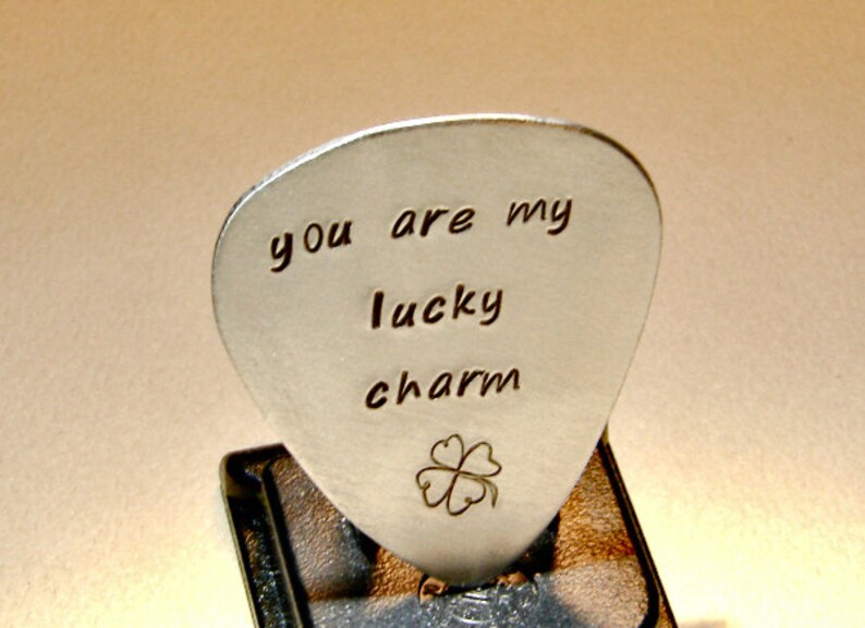 Lucky Guitar Pick Handmade from Aluminum with Four Leaf Clover GP262 image 3