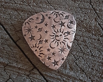 Limited Edition Copper guitar pick - playable with sun moon and stars - celestial copper pick - NicisPicks Original