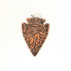 Copper arrowhead charm with eagle - rustic copperhead pendant