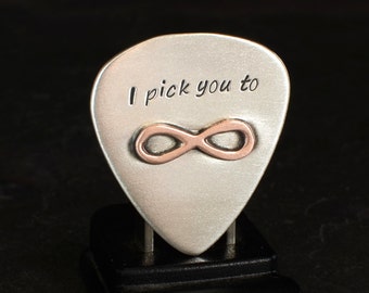Sterling Silver Guitar Pick with Copper Infinity for an Everlasting I Pick You - GP755