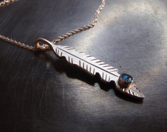 silver feather necklace with blue topaz - fresh from the bench collection