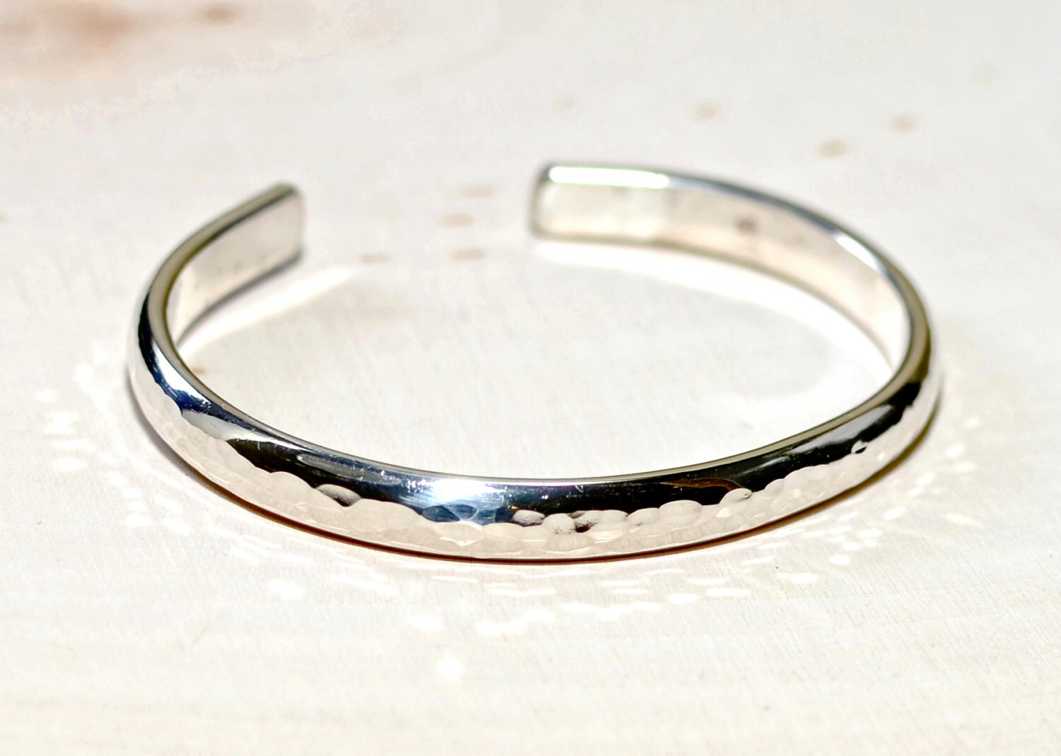 Hammered Sterling Silver Cuff Bracelet - Mirror Finish Solid 925