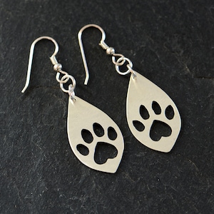 Sterling silver earrings with paw print cut outs - handmade
