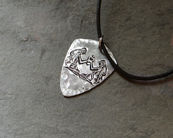 Sterling silver Gemini pendant charm necklace - shield shaped