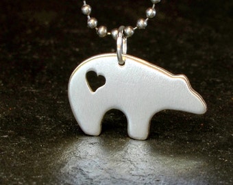 Sterling silver spirit bear pendant with heart cut out - Solid 925 NL708