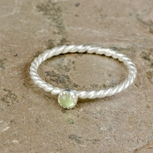 Dainty Gemstone Twisted Wire Ring in Sterling Silver with Green Peridot for Stacking and Delicate Statements - RG456