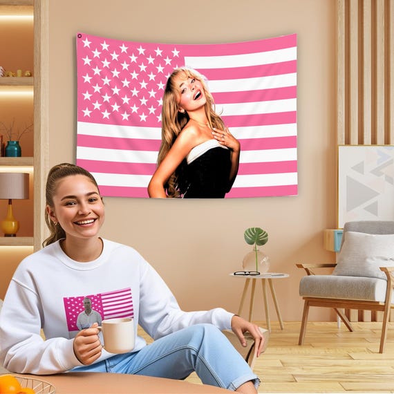 Sabrina Carpenter | Pink Flag | Short & Sweat | Pink USA America Flag | Music Fan Art Home Decor | Sabrina Merch