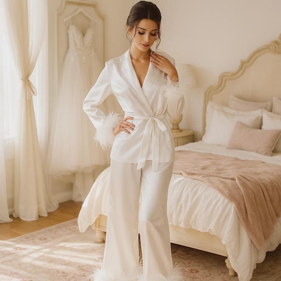 Satin Bride Pajama Set: Bridal Party PJs for Getting Ready and Wedding Anniversary Gifts