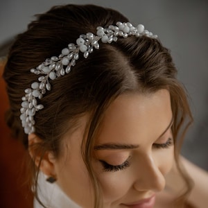 Bridal Hair Jewelry Headband Jewelry Luxury Beaded Bridal Headband Handmade Pearl Crystal Wedding Jewelry Hair Accessory Wedding Hairpiece