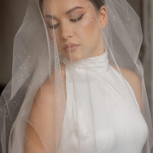 Velo de novia catedral con purpurina: velo de novia marfil de dos capas con peine