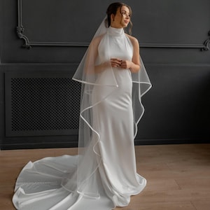 Classic Veil Long Elegant Bridal Accessory for the Princess Bride Delicate and Timeless Look Cathedral Blusher Veil Classic Bride Accessory