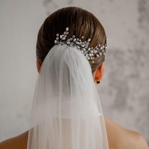 Bridal Accessories Wedding Veil with Silver Beaded Comb Classic Wedding Hair Jewelry Set Bridal Veil and Hair Vine Set Fairy Bridal Hair