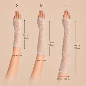 Mangas de encaje para boda: guantes de novia sin dedos desmontables color marfil, mangas largas y elegantes. imagen 5
