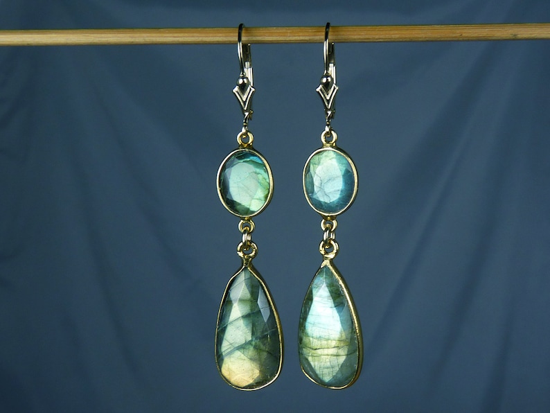 Teal Green Jewel Earrings Lever-back Ear Wires